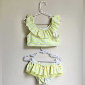 Cat & Jack Kids Girls Yellow White Ruffled Gingham Check Bikini Swimsuit Set 5T